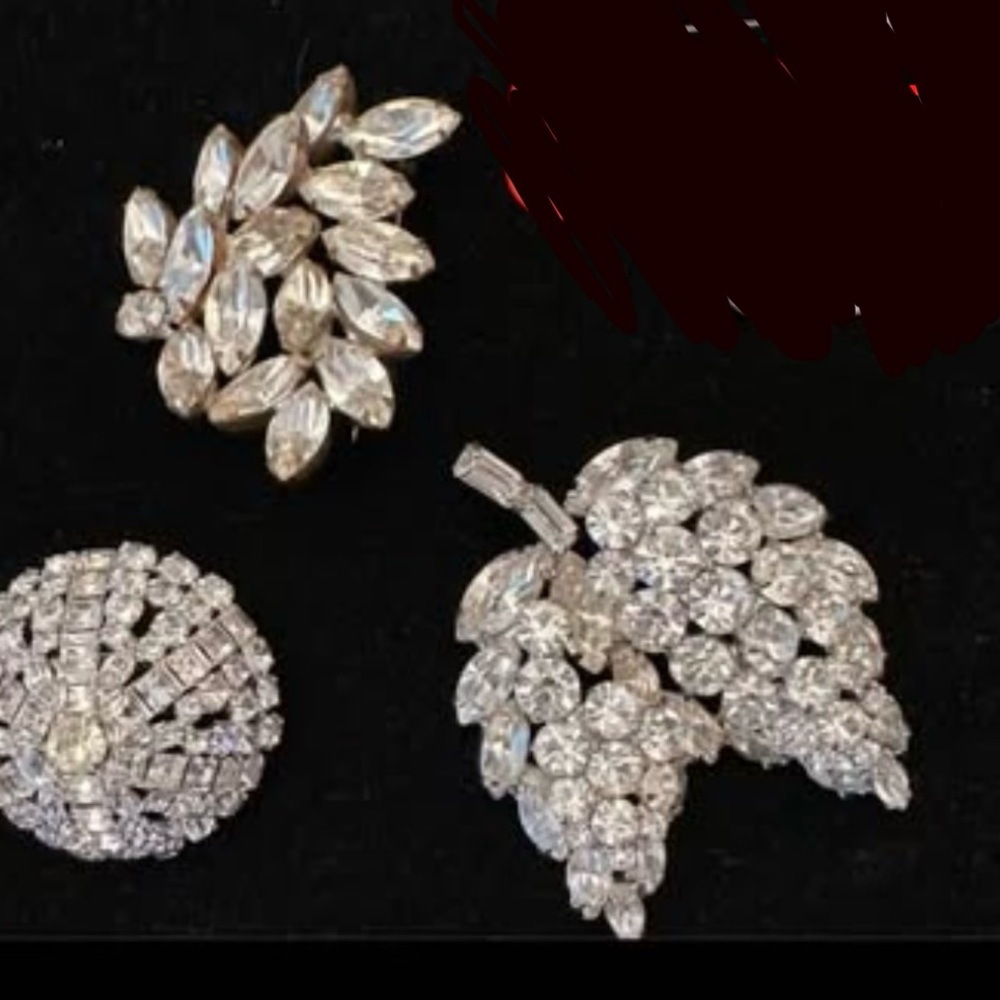Vintage Silver Crystal Brooch Set